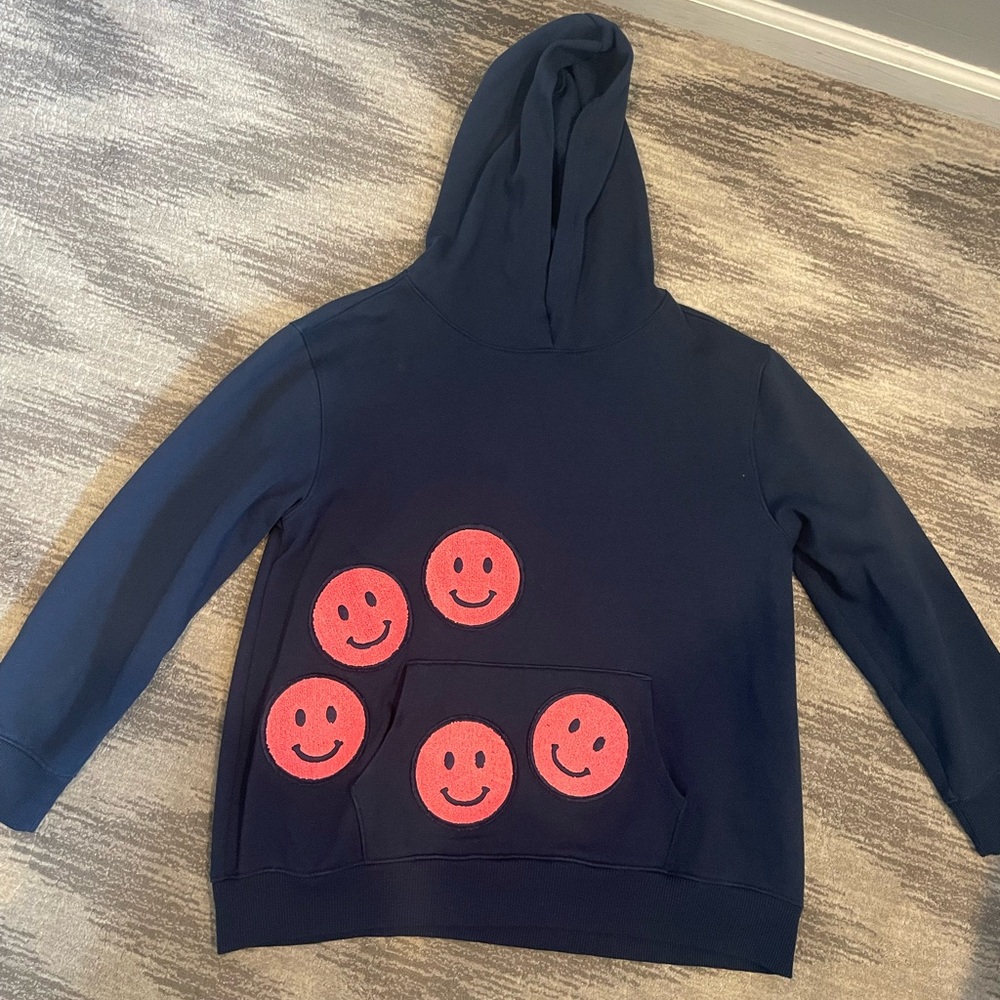Girls Navy Hoodie with Pink Smiley Faces